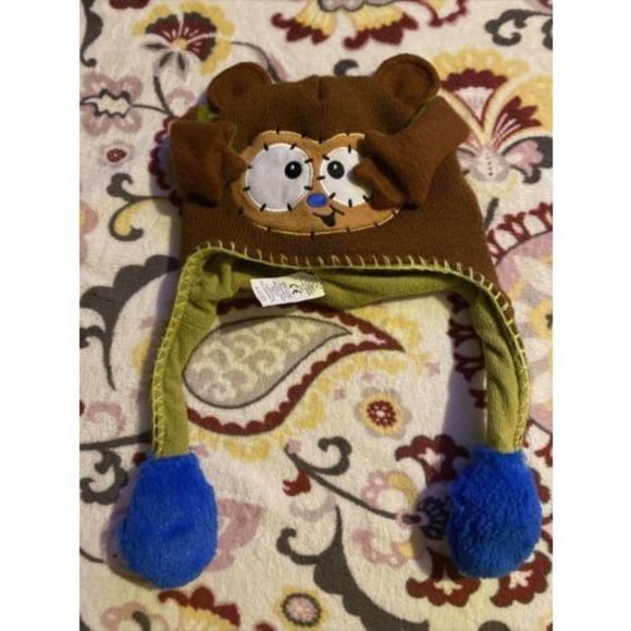 Flipeez Brown Monkey Hat Push The Blue Bulb And Ears Pop Up Unisex Kids Fun - Picture 2 of 7